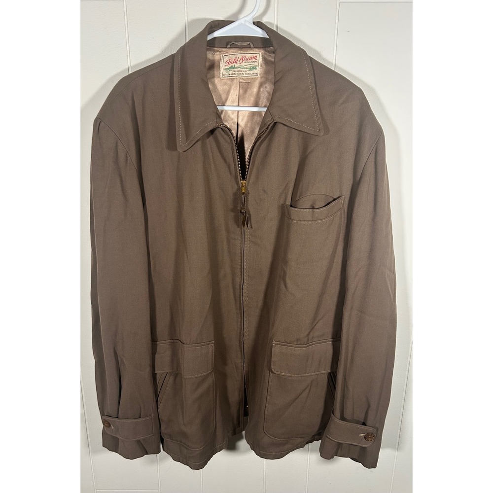 Vintage 1950s Field and Stream Rayon Gab Brown Jacket Talon Zipper Mens XL